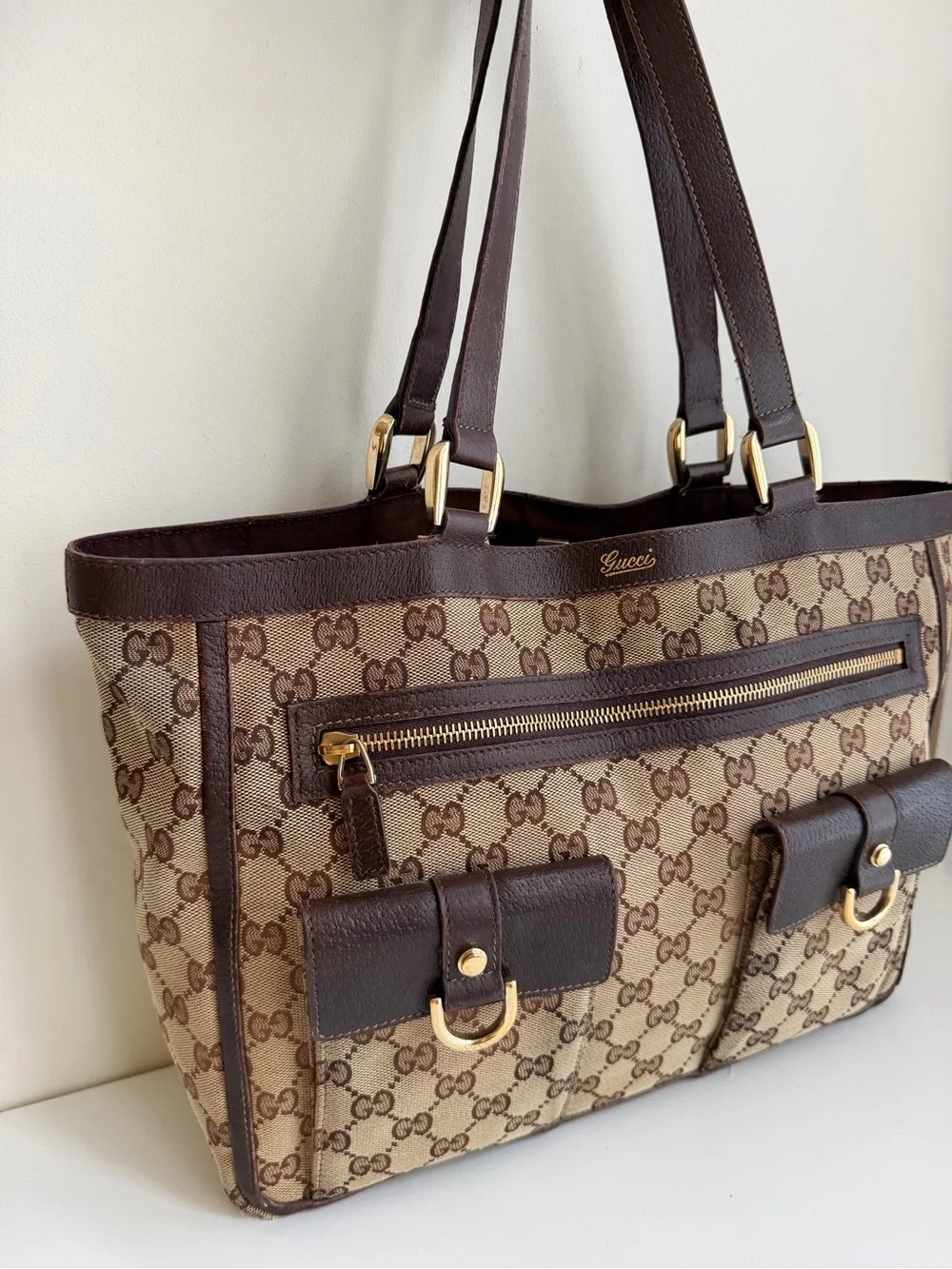 Authentic GUCCI GG Canvas Abbey Pocket Tote bag